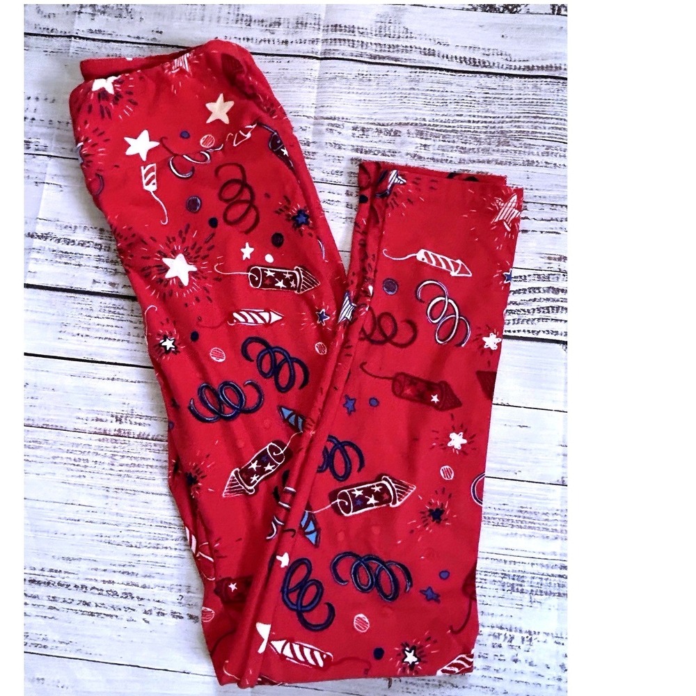LuLaRoe Leggings Womens Red Firework Star Patriotic Print